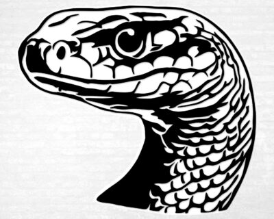 Silhouette of a snake's head with realistic detailed scales and beady eyes