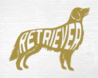 Sweet Golden Retriever dog decal with inset text 'RETRIEVER'.