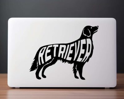 Sweet Golden Retriever dog decal with inset text 'RETRIEVER'.