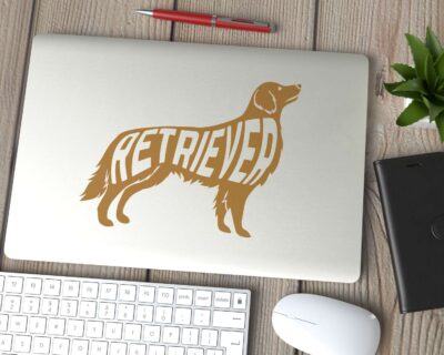 Sweet Golden Retriever dog decal with inset text 'RETRIEVER'.