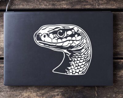 Silhouette of a snake's head with realistic detailed scales and beady eyes