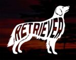 Sweet Golden Retriever dog decal with inset text 'RETRIEVER'.