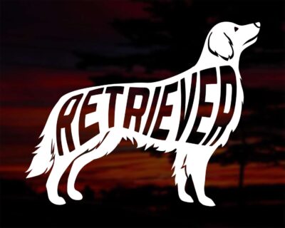 Sweet Golden Retriever dog decal with inset text 'RETRIEVER'.