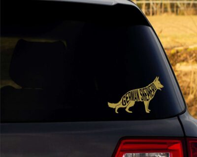 Adorable German Shepherd dog decal with inset text saying 'GERMAN SHEPHERD'.