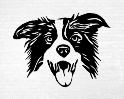 True to life precision cut silhouette of a border collie dog looking happy and alert.