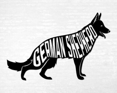 Adorable German Shepherd dog decal with inset text saying 'GERMAN SHEPHERD'.