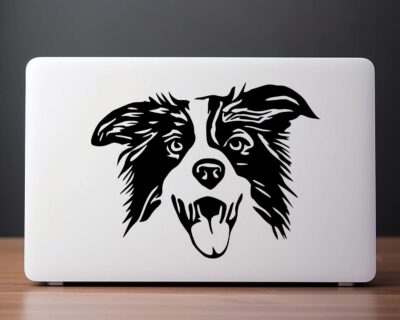 True to life precision cut silhouette of a border collie dog looking happy and alert.