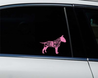 Cute bull terrier dog decal with inset text saying 'BULL TERRIER'.