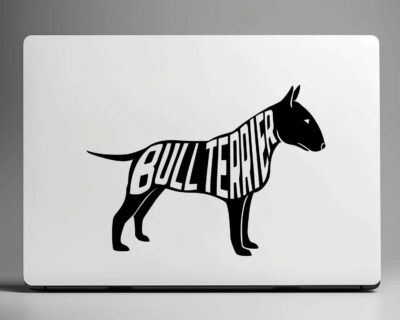 Cute bull terrier dog decal with inset text saying 'BULL TERRIER'.