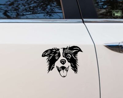 True to life precision cut silhouette of a border collie dog looking happy and alert.