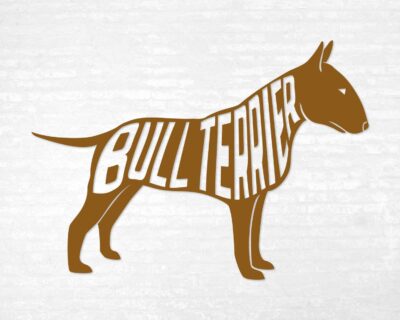 Cute bull terrier dog decal with inset text saying 'BULL TERRIER'.