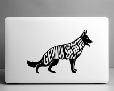 Adorable German Shepherd dog decal with inset text saying 'GERMAN SHEPHERD'.