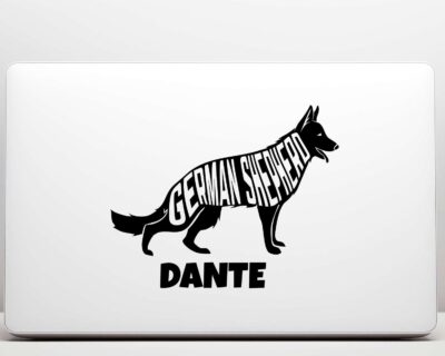 Adorable German Shepherd dog decal with inset text saying 'GERMAN SHEPHERD'.