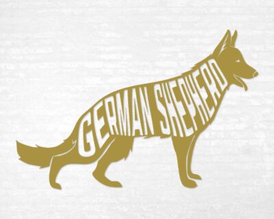 Adorable German Shepherd dog decal with inset text saying 'GERMAN SHEPHERD'.