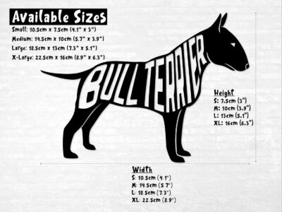 Cute bull terrier dog decal with inset text saying 'BULL TERRIER'.