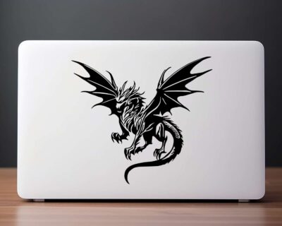 Silhouette of a fierce looking dragon with wings spread