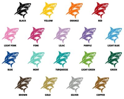 Great white shark decal featuring a shark with a powerful body, jaws slightly open to reveal rows of razor-sharp, menacing teeth ready to strike.