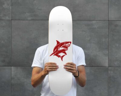 Great white shark decal featuring a shark with a powerful body, jaws slightly open to reveal rows of razor-sharp, menacing teeth ready to strike.