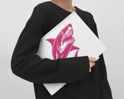 Great white shark decal featuring a shark with a powerful body, jaws slightly open to reveal rows of razor-sharp, menacing teeth ready to strike.