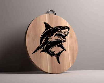 Great white shark decal featuring a shark with a powerful body, jaws slightly open to reveal rows of razor-sharp, menacing teeth ready to strike.