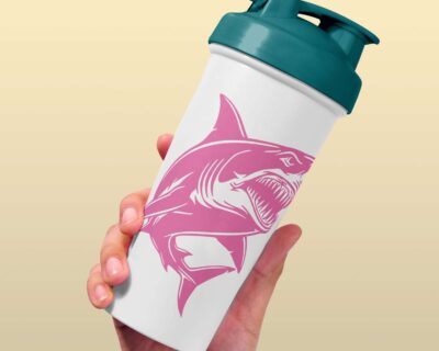 Great white shark decal featuring a shark with a powerful body, jaws slightly open to reveal rows of razor-sharp, menacing teeth ready to strike.