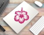 Hibiscus flower, featuring five large rounded petals with textured detail and smooth edges, a prominent central stamen extending outward, and small detailed anthers. The bold design captures the tropical beauty and distinct shape of the hibiscus blossom.