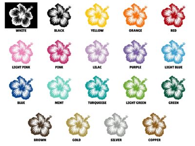 Hibiscus flower, featuring five large rounded petals with textured detail and smooth edges, a prominent central stamen extending outward, and small detailed anthers. The bold design captures the tropical beauty and distinct shape of the hibiscus blossom.