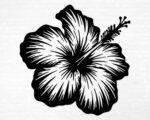 Hibiscus flower, featuring five large rounded petals with textured detail and smooth edges, a prominent central stamen extending outward, and small detailed anthers. The bold design captures the tropical beauty and distinct shape of the hibiscus blossom.