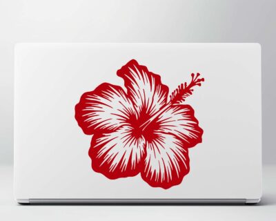 Hibiscus flower, featuring five large rounded petals with textured detail and smooth edges, a prominent central stamen extending outward, and small detailed anthers. The bold design captures the tropical beauty and distinct shape of the hibiscus blossom.