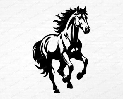 This stunning wild horse vinyl decal captures a magnificent stallion in full gallop! Watch this beautiful mustang race across your space with flowing mane dancing in the wind and powerful hooves kicking up imaginary dust. Our spirited pony features bold silhouette art showing off muscular horse body, graceful neck arch, and windswept tail streaming behind. Every detail shines from the prancing front legs to the sturdy hind hooves.