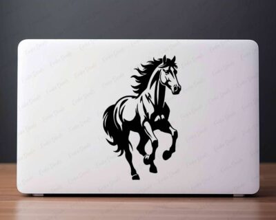 This stunning wild horse vinyl decal captures a magnificent stallion in full gallop! Watch this beautiful mustang race across your space with flowing mane dancing in the wind and powerful hooves kicking up imaginary dust. Our spirited pony features bold silhouette art showing off muscular horse body, graceful neck arch, and windswept tail streaming behind. Every detail shines from the prancing front legs to the sturdy hind hooves.